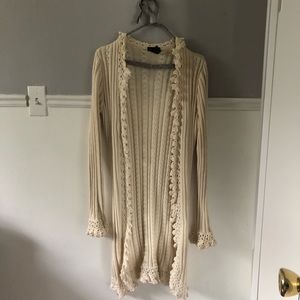 GRACE Long Crochet Knit Cardigan Cream 100% Cotton